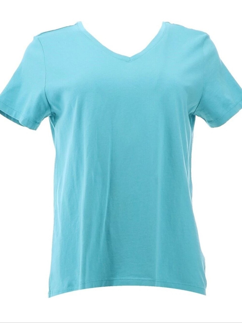 Lands' End  Short-Sleeve V-Neck Suprima Cotton Tee, Teal Medium-Tall 10-12 NWOT